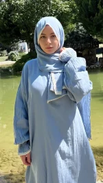 İndigo Mavi Müslin Namaz Elbisesi