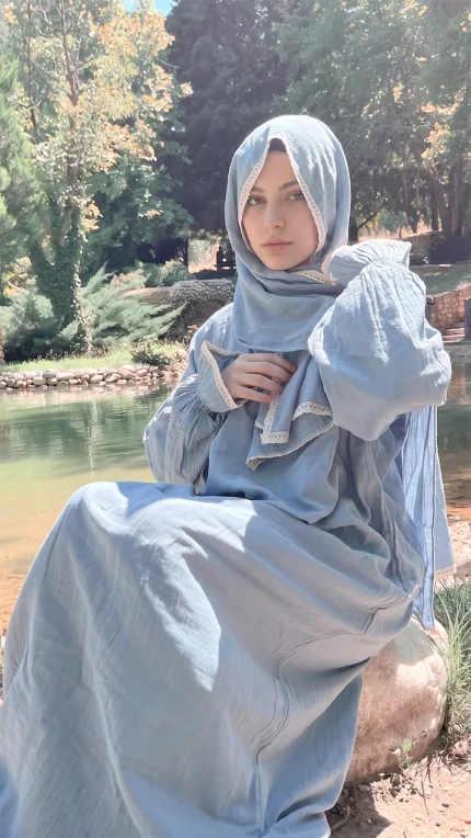 İndigo Mavi Müslin Namaz Elbisesi