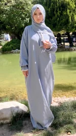 İndigo Mavi Müslin Namaz Elbisesi