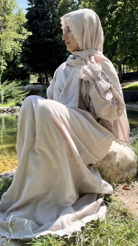 Bej Müslin Namaz Elbisesi