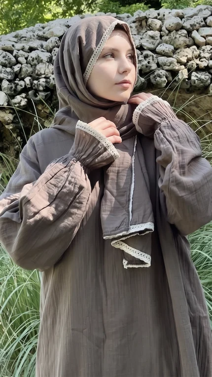 Vadre kahverengi müslin namaz elbisesi