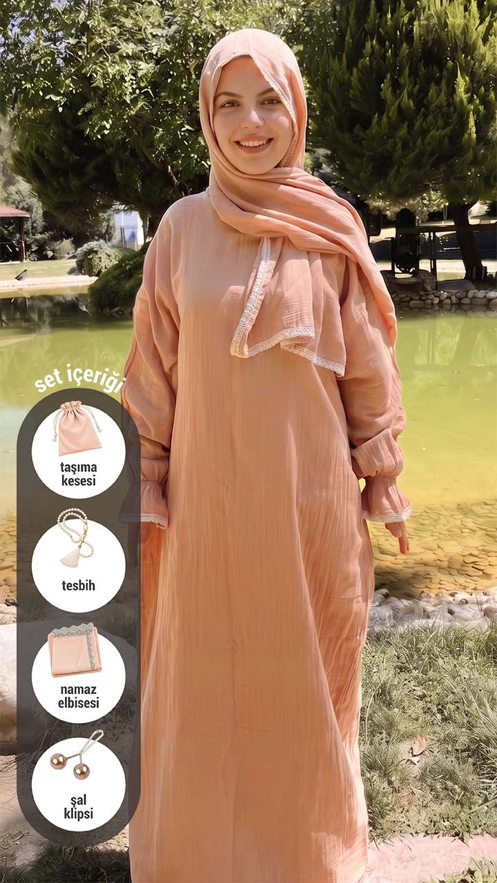 Vadre somon müslin namaz elbisesi Vadre somon müslin namaz elbisesi