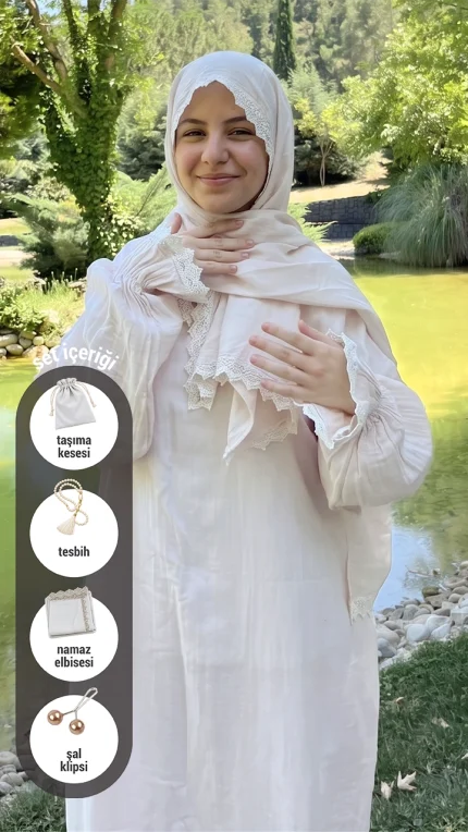 Vadre toz pembe müslin namaz elbisesi