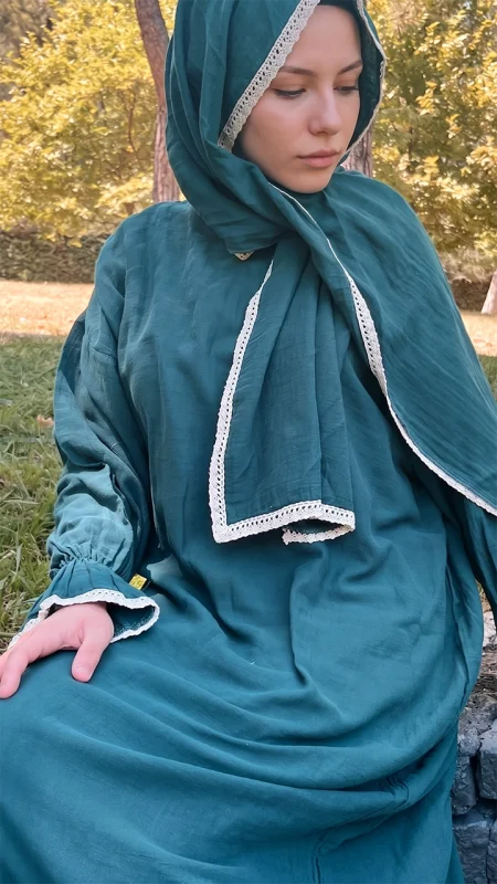 Vadre yeşili müslin namaz elbisesi