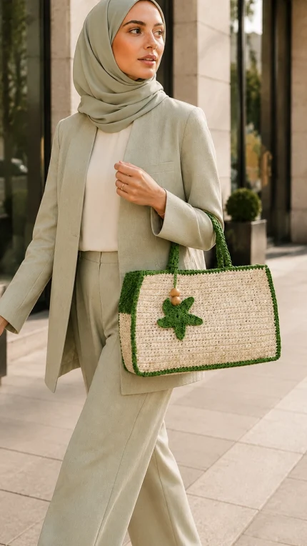 Verde Mare yeşil örgü omuz çantası
